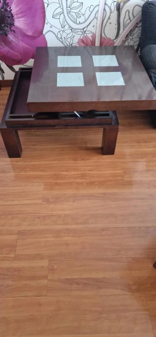 Mesa centro madera y cristal 90x90