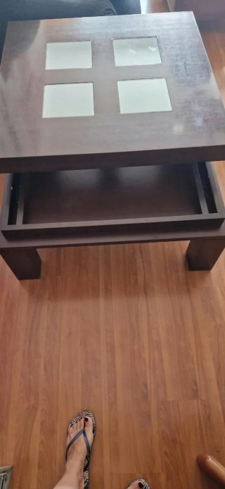 Mesa centro madera y cristal 90x90