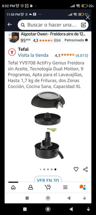 Tefal Actifry Genius XL 1.7L Freidora de Aire