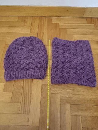 Set berretto e scaldacollo traforato viola cipolla