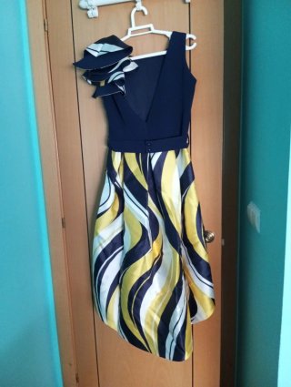 Vestido fiesta/boda azul y multicolor