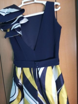 Vestido fiesta/boda azul y multicolor