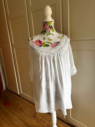 Blusa Blanca Ibiza Boho Hombros Descubiertos Encaj