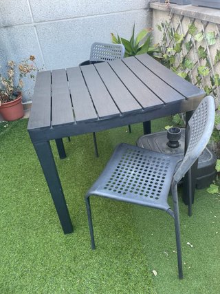 Conjunto Terraza Imitación Madera Negro. 4 sillas