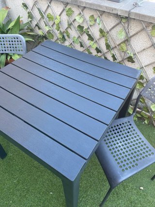 Conjunto Terraza Imitación Madera Negro. 4 sillas