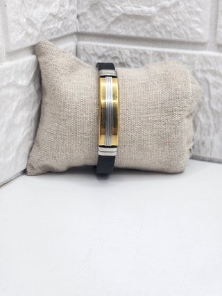 Pulsera Acero y Silicona Chapado Oro