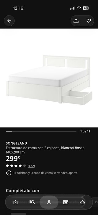 Cama Ikea Blanca + Chaiselong y Lámpara.