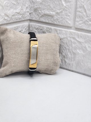 Pulsera Acero y Cuero Chapado Oro