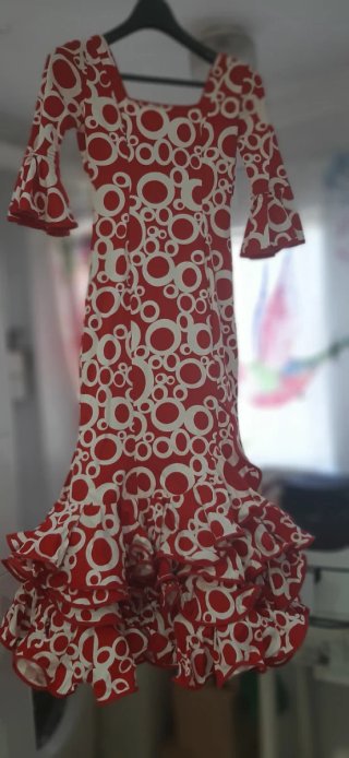 Traje de flamenca Talla S Rojo y Blanco