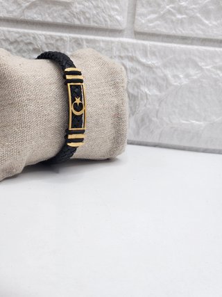 Pulsera Cuero Trenzado Luna Estrella Chapado Oro