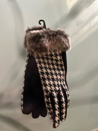 Guanti con fantasia pied-de-poule e pelliccia