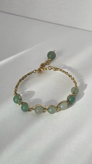 Pulsera artesanal aventurina verde latón