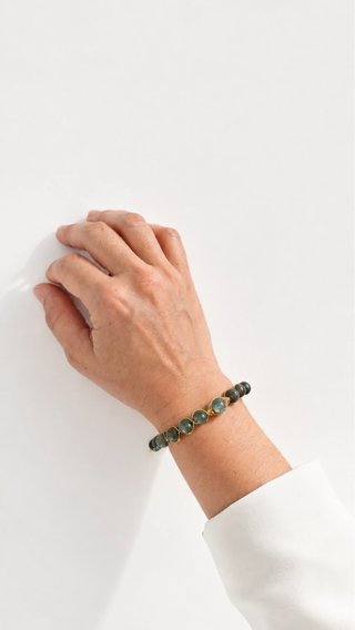Pulsera Ágata Musgo 8mm Latón Artesanal