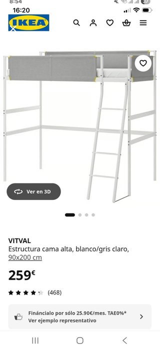 Estructura Cama Alta IKEA VITVAL 90x200cm
