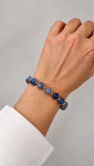 Pulsera artesanal aventurina azul latón