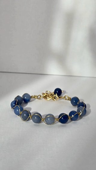 Pulsera artesanal aventurina azul latón