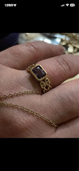 Anillo Oro Laminado 14k con Piedra Morada