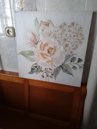 Cuadro flores relieve rosa y blanco