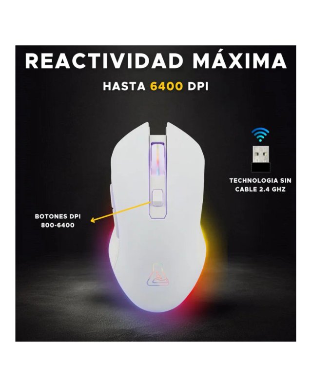 Ratón Gaming Inalámbrico Blanco 6400 dpi