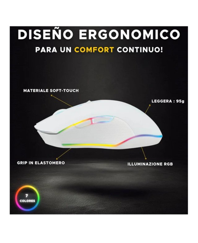 Ratón Gaming Inalámbrico Blanco 6400 dpi