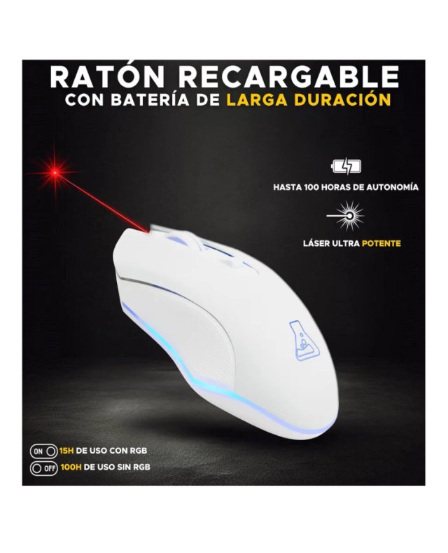 Ratón Gaming Inalámbrico Blanco 6400 dpi