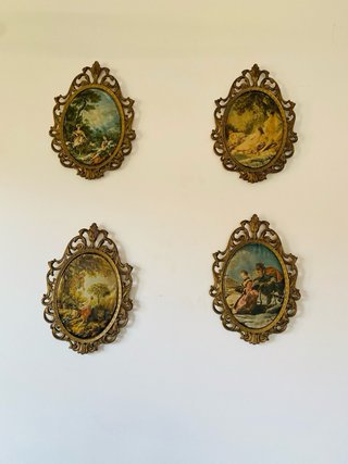 Lote de 4 cuadros vintage con escenas galantes