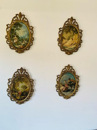 Lote de 4 cuadros vintage con escenas galantes