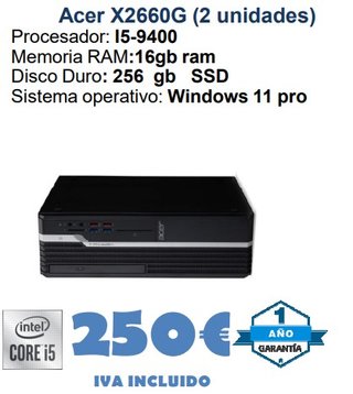 Acer X2660G PC 16GB RAM 256GB SSD