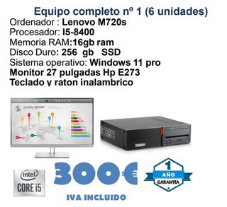 Equipo Completo Lenovo M720s 16GB RAM SSD