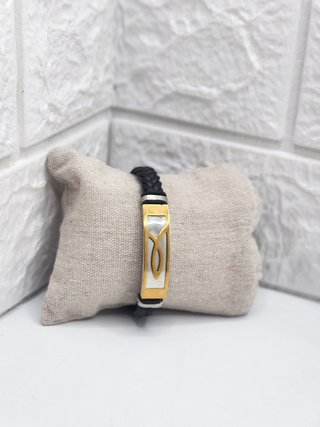 Pulsera Acero y Cuero Pez Chapado Oro