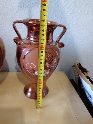 Pareja jarrones cerámica vintage efecto cobre