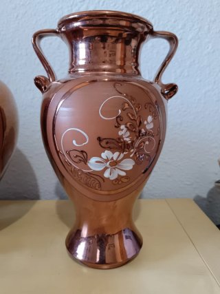 Pareja jarrones cerámica vintage efecto cobre