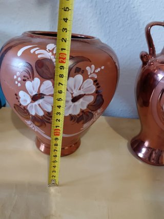 Pareja jarrones cerámica vintage efecto cobre