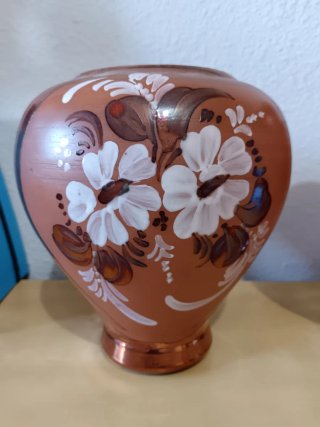 Pareja jarrones cerámica vintage efecto cobre