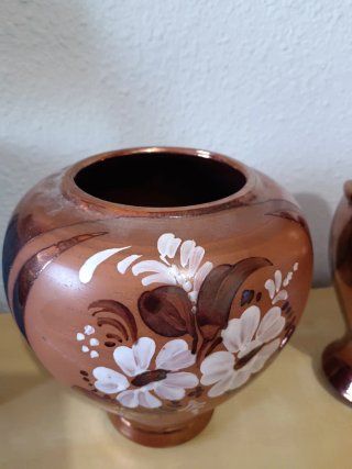 Pareja jarrones cerámica vintage efecto cobre