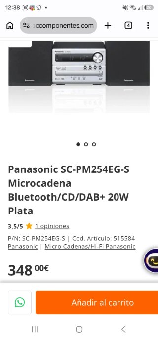 Mini cadena Panasonic plata 20w Bluetooth