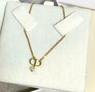 Collar colgante Dior dorado con perla