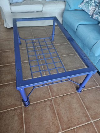 Conjunto mesa azul cristal y metal