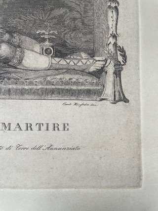 Grabado italiano antiguo, mártir siglo XVIII-XIX