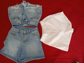 Conjunto shorts vaqueros y blancos