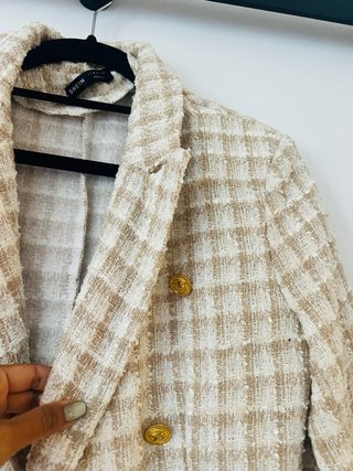 Blazer cuadros beige y marrón