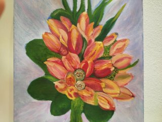 Cuadro Flores Óleo/Acrílico 30x60cm
