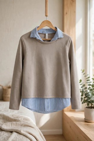Camisa beige y azul
