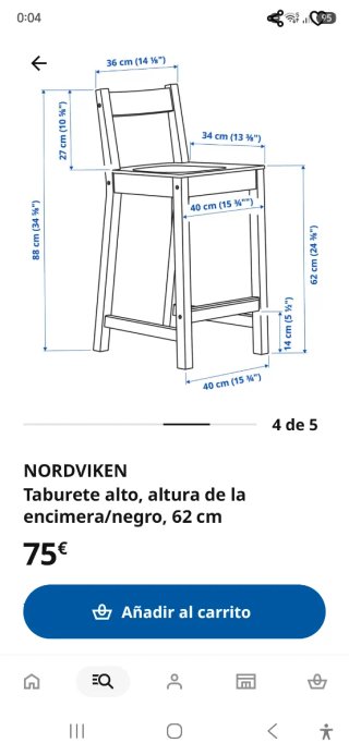 PREFERIBLE RECOGER AQUI. Taburete alto IKEA NORDVI