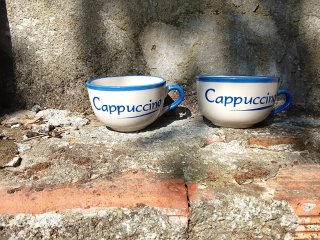 Coppia Tazze Cappuccino Ceramica Blu Bianco