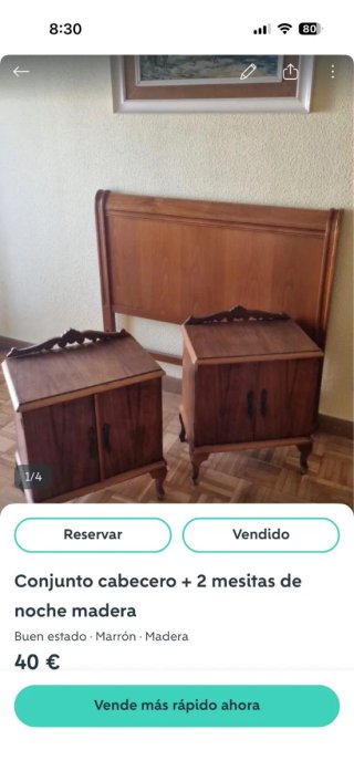 Conjunto cabecero + 2 mesitas noche madera