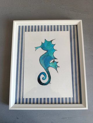 Cuadro Caballito de Mar Acuarela Azul