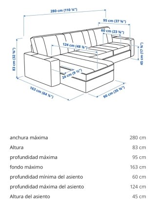 Sofá Ikea Kivik 3 plazas con chaiselongue