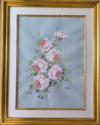 Cuadro Flores Rosas con Marco Dorado