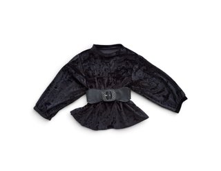 Black crushed velvet long-sleeve Italian blouse